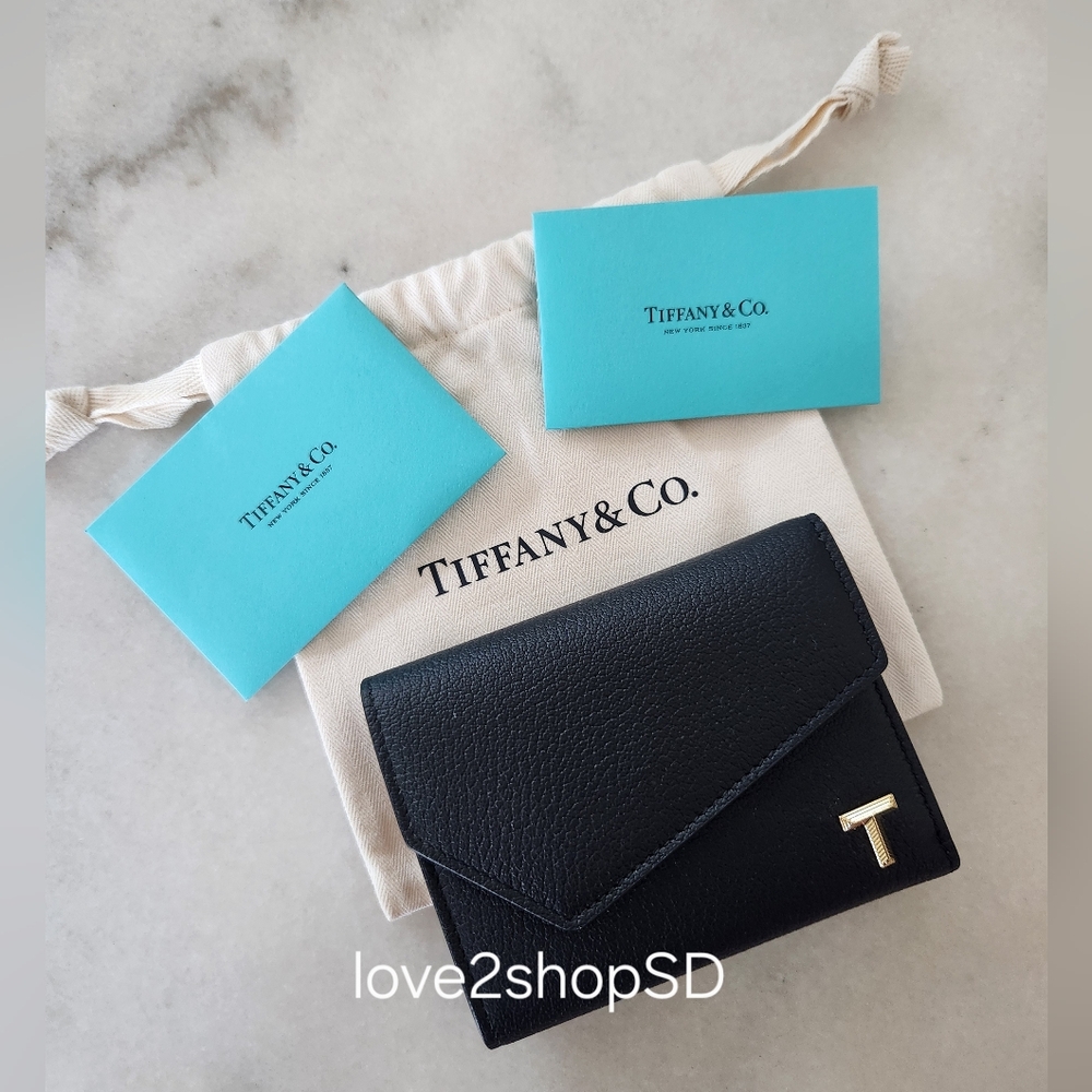 Tiffany & Co. T Black Leather Coin Purse Wallet BRAND NEW NWT